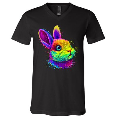 Colorful Rabbit Bunny Art V-Neck T-Shirt