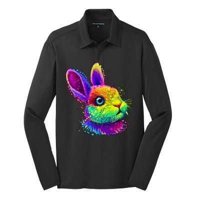 Colorful Rabbit Bunny Art Silk Touch Performance Long Sleeve Polo