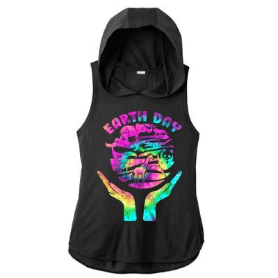 Colorful Retro Earth Day Animals Ladies PosiCharge Tri-Blend Wicking Draft Hoodie Tank