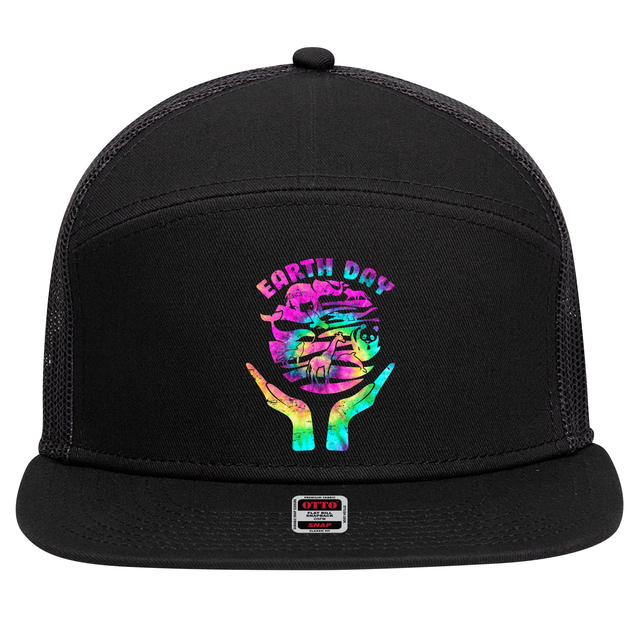 Colorful Retro Earth Day Animals 7 Panel Mesh Trucker Snapback Hat
