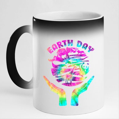 Colorful Retro Earth Day Animals 11oz Black Color Changing Mug