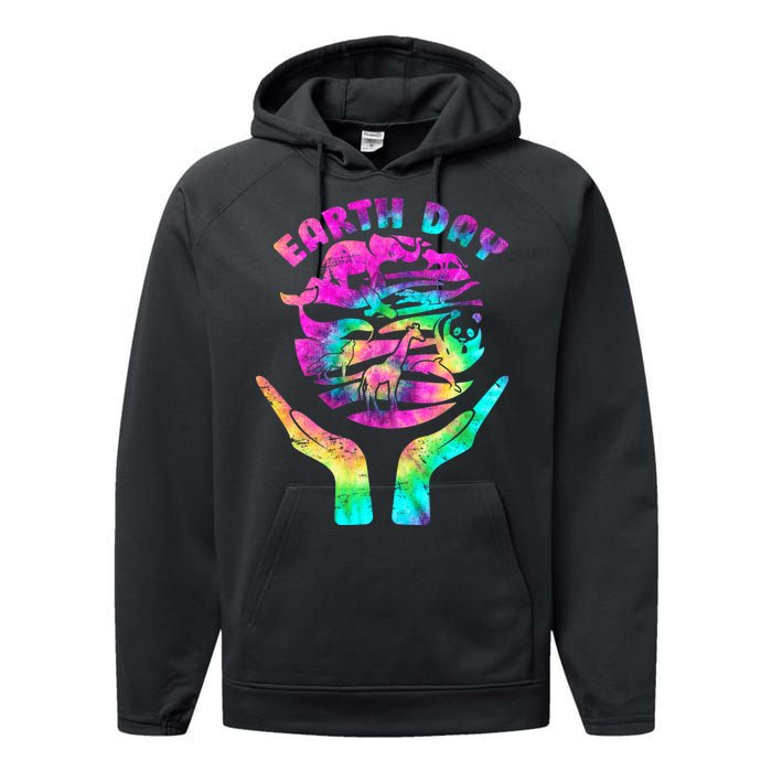 Colorful Retro Earth Day Animals Performance Fleece Hoodie