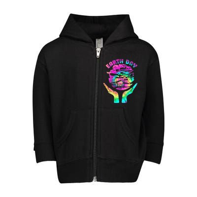 Colorful Retro Earth Day Animals Toddler Zip Fleece Hoodie