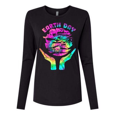 Colorful Retro Earth Day Animals Womens Cotton Relaxed Long Sleeve T-Shirt