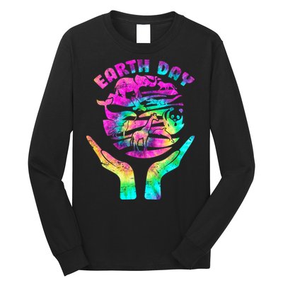 Colorful Retro Earth Day Animals Long Sleeve Shirt