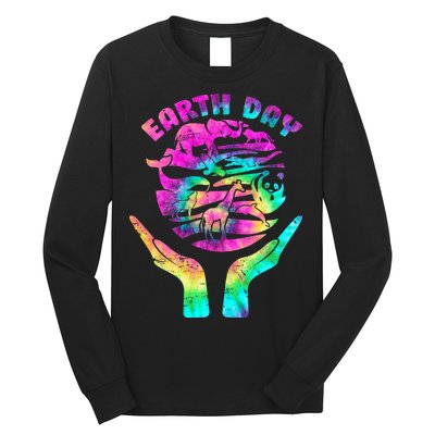 Colorful Retro Earth Day Animals Long Sleeve Shirt