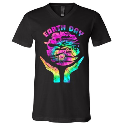 Colorful Retro Earth Day Animals V-Neck T-Shirt