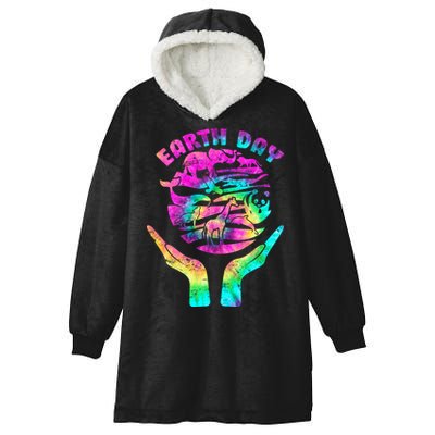 Colorful Retro Earth Day Animals Hooded Wearable Blanket