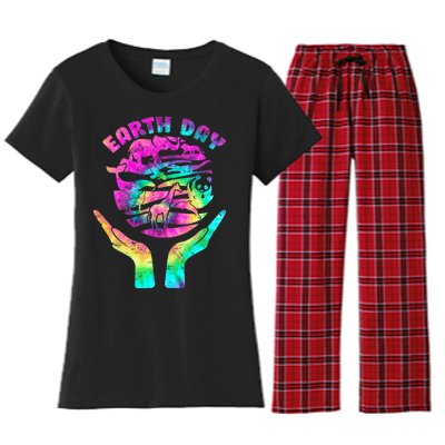 Colorful Retro Earth Day Animals Women's Flannel Pajama Set