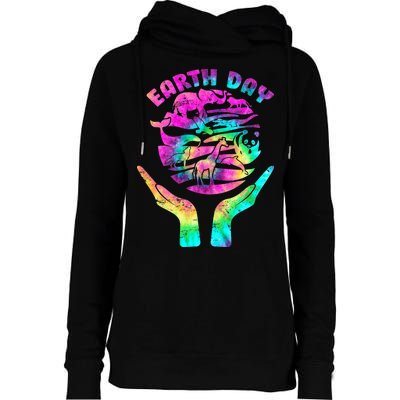 Colorful Retro Earth Day Animals Womens Funnel Neck Pullover Hood