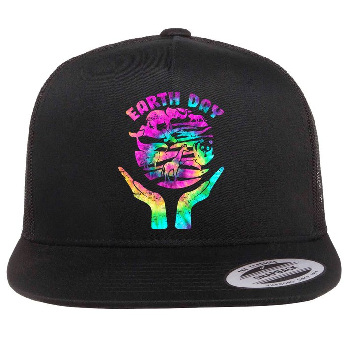 Colorful Retro Earth Day Animals Flat Bill Trucker Hat