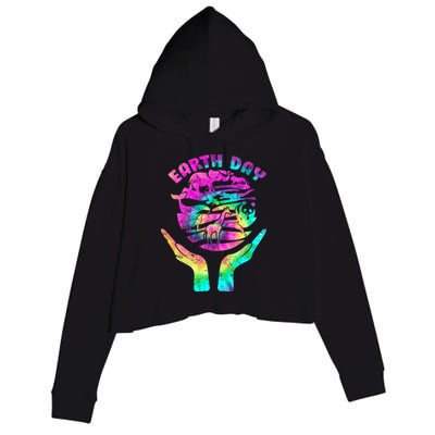 Colorful Retro Earth Day Animals Crop Fleece Hoodie