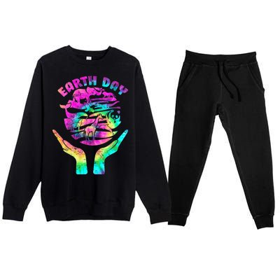 Colorful Retro Earth Day Animals Premium Crewneck Sweatsuit Set