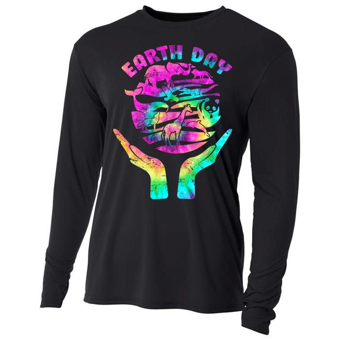 Colorful Retro Earth Day Animals Cooling Performance Long Sleeve Crew