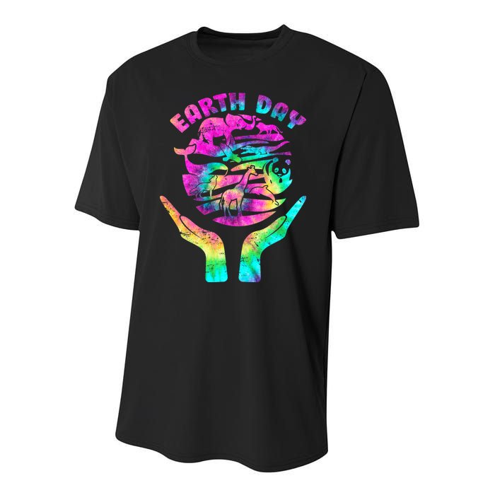 Colorful Retro Earth Day Animals Youth Performance Sprint T-Shirt