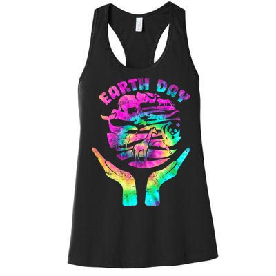 Colorful Retro Earth Day Animals Women's Racerback Tank