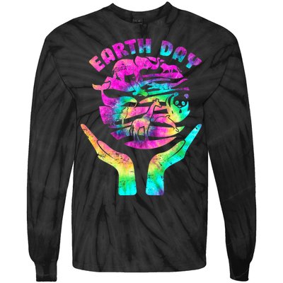 Colorful Retro Earth Day Animals Tie-Dye Long Sleeve Shirt