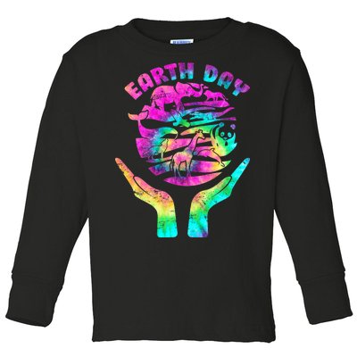 Colorful Retro Earth Day Animals Toddler Long Sleeve Shirt