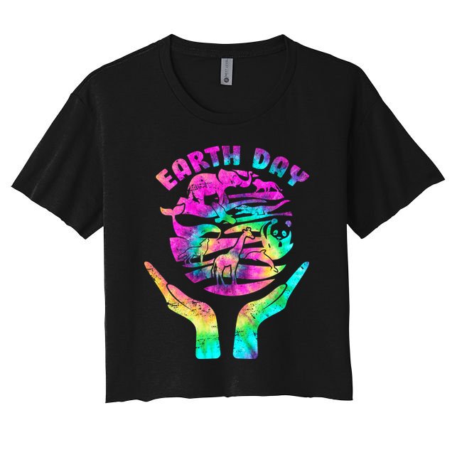 Colorful Retro Earth Day Animals Crop Top