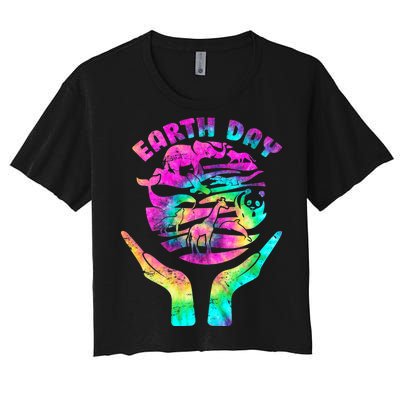 Colorful Retro Earth Day Animals Women's Crop Top Tee