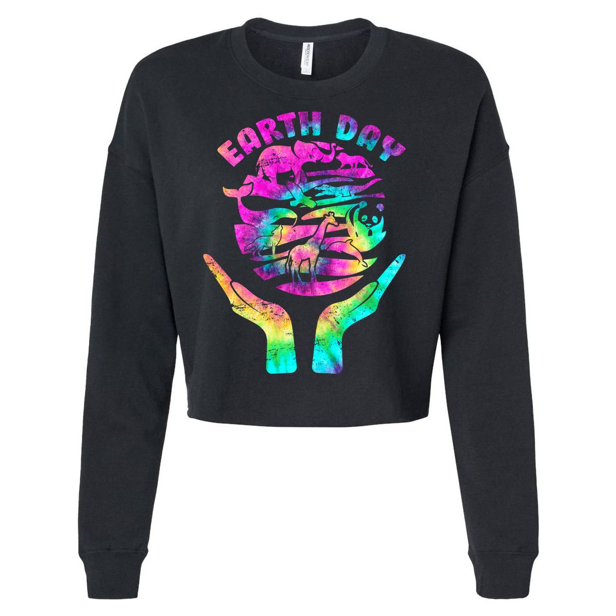 Colorful Retro Earth Day Animals Cropped Pullover Crew