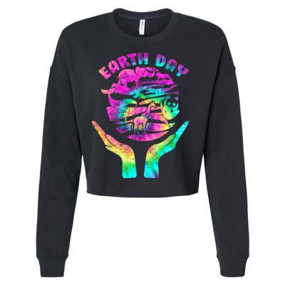 Colorful Retro Earth Day Animals Cropped Pullover Crew