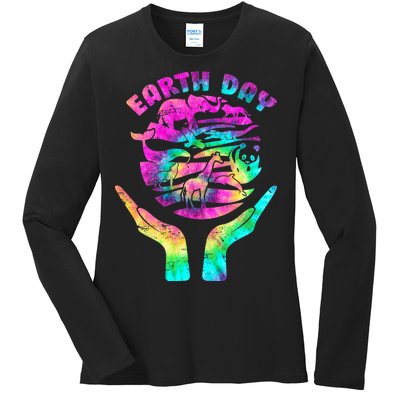 Colorful Retro Earth Day Animals Ladies Long Sleeve Shirt