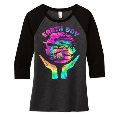 Colorful Retro Earth Day Animals Women's Tri-Blend 3/4-Sleeve Raglan Shirt