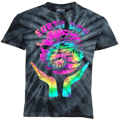 Colorful Retro Earth Day Animals Kids Tie-Dye T-Shirt