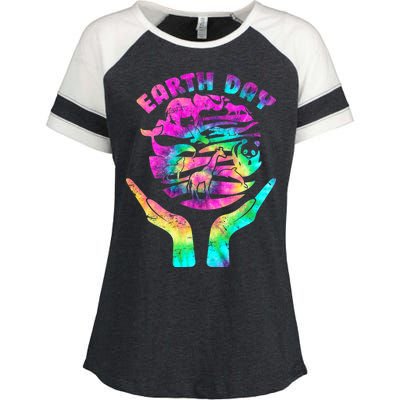 Colorful Retro Earth Day Animals Enza Ladies Jersey Colorblock Tee