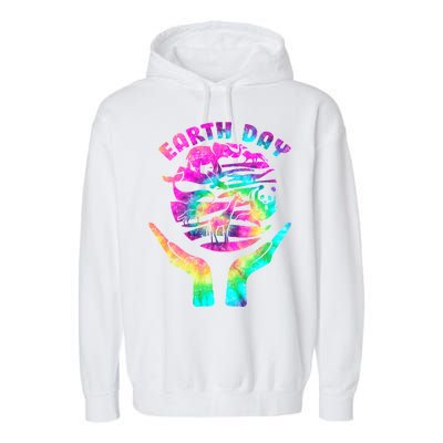 Colorful Retro Earth Day Animals Garment-Dyed Fleece Hoodie