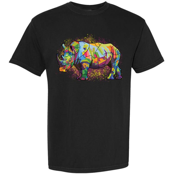 Colorful Rhino Art Splatter Garment-Dyed Heavyweight T-Shirt