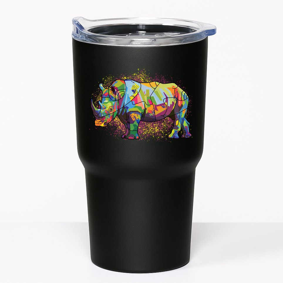 Colorful Rhino Art Splatter Tumbler