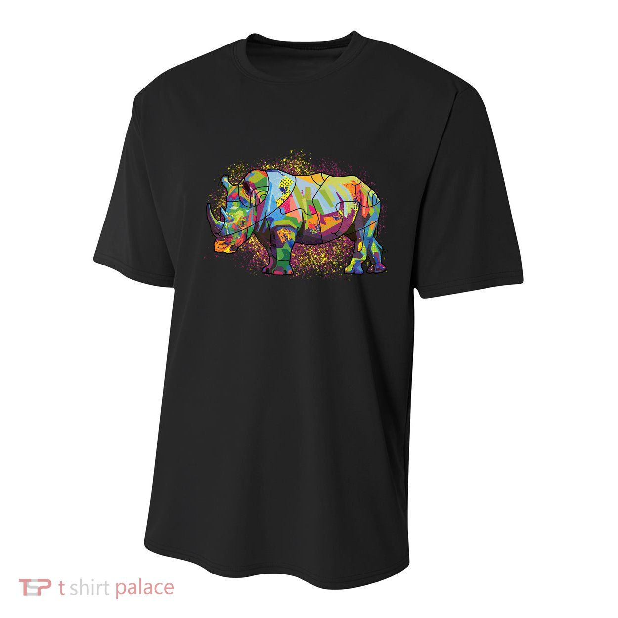 Colorful Rhino Art Splatter Youth Performance Sprint T-Shirt