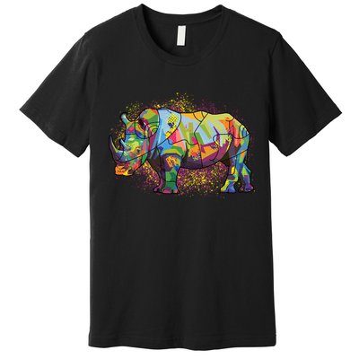 Colorful Rhino Art Splatter Premium T-Shirt