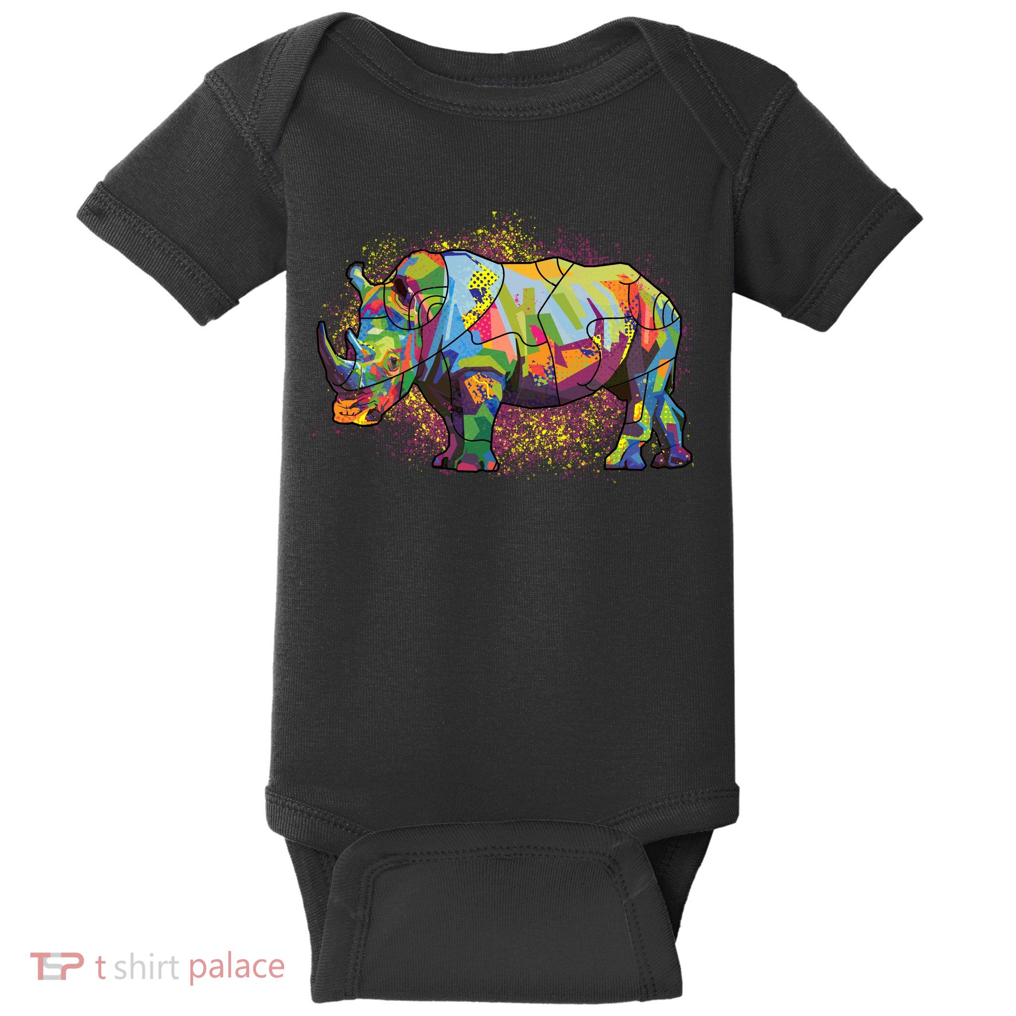 Colorful Rhino Art Splatter Baby Bodysuit