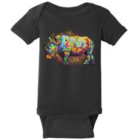 Colorful Rhino Art Splatter Baby Bodysuit