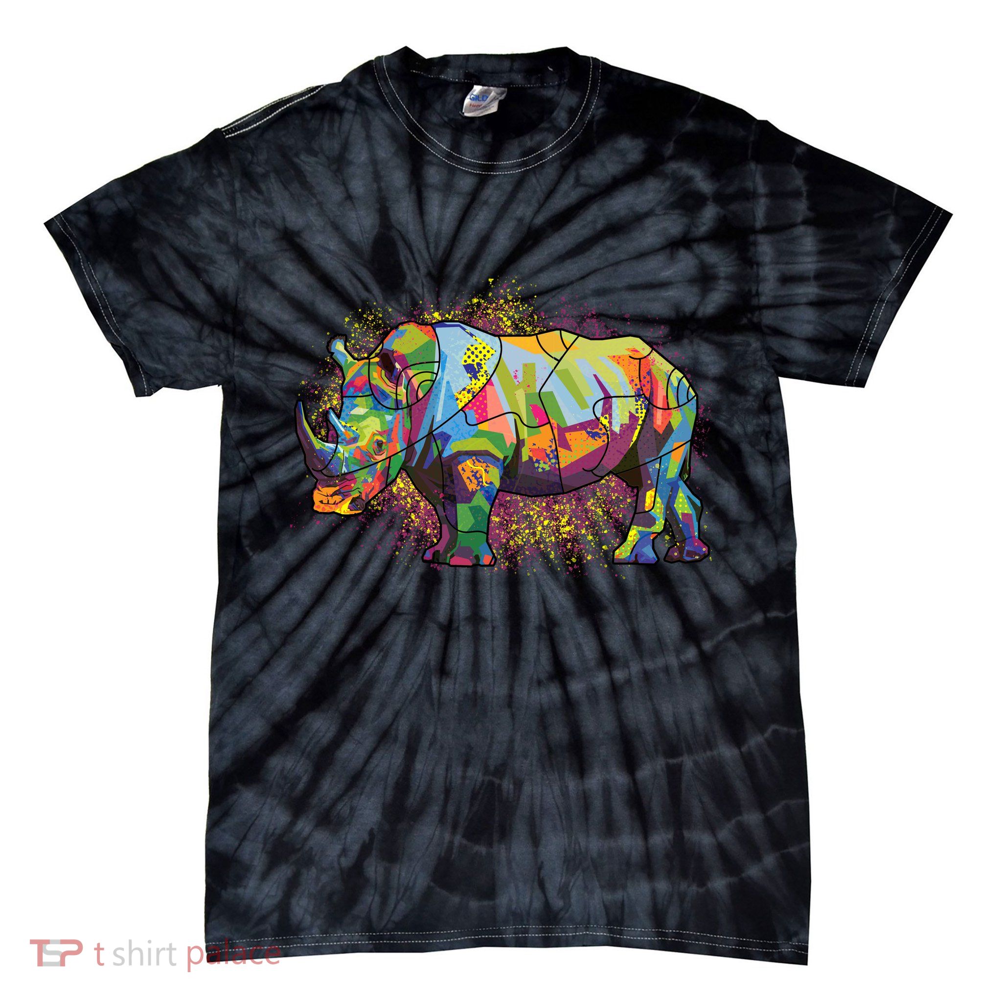 Colorful Rhino Art Splatter Tie-Dye T-Shirt