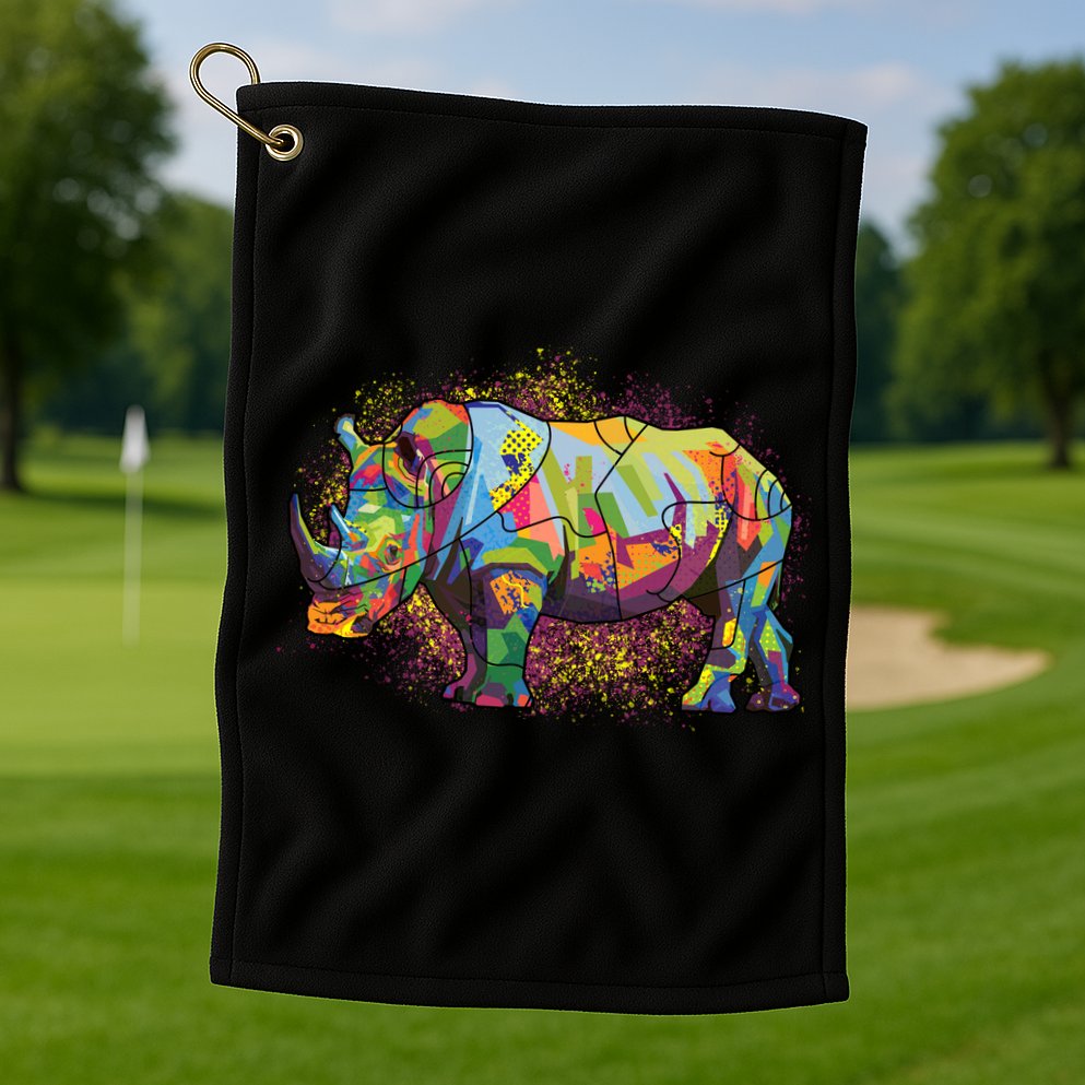 Colorful Rhino Art Splatter Golf Towel