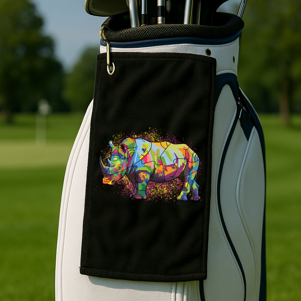 Colorful Rhino Art Splatter Golf Towel