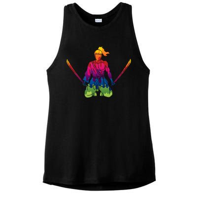 Colorful Samurai Katanas Swords Warrior Ladies PosiCharge Tri-Blend Wicking Tank