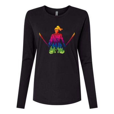 Colorful Samurai Katanas Swords Warrior Womens Cotton Relaxed Long Sleeve T-Shirt