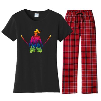 Colorful Samurai Katanas Swords Warrior Women's Flannel Pajama Set