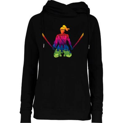 Colorful Samurai Katanas Swords Warrior Womens Funnel Neck Pullover Hood