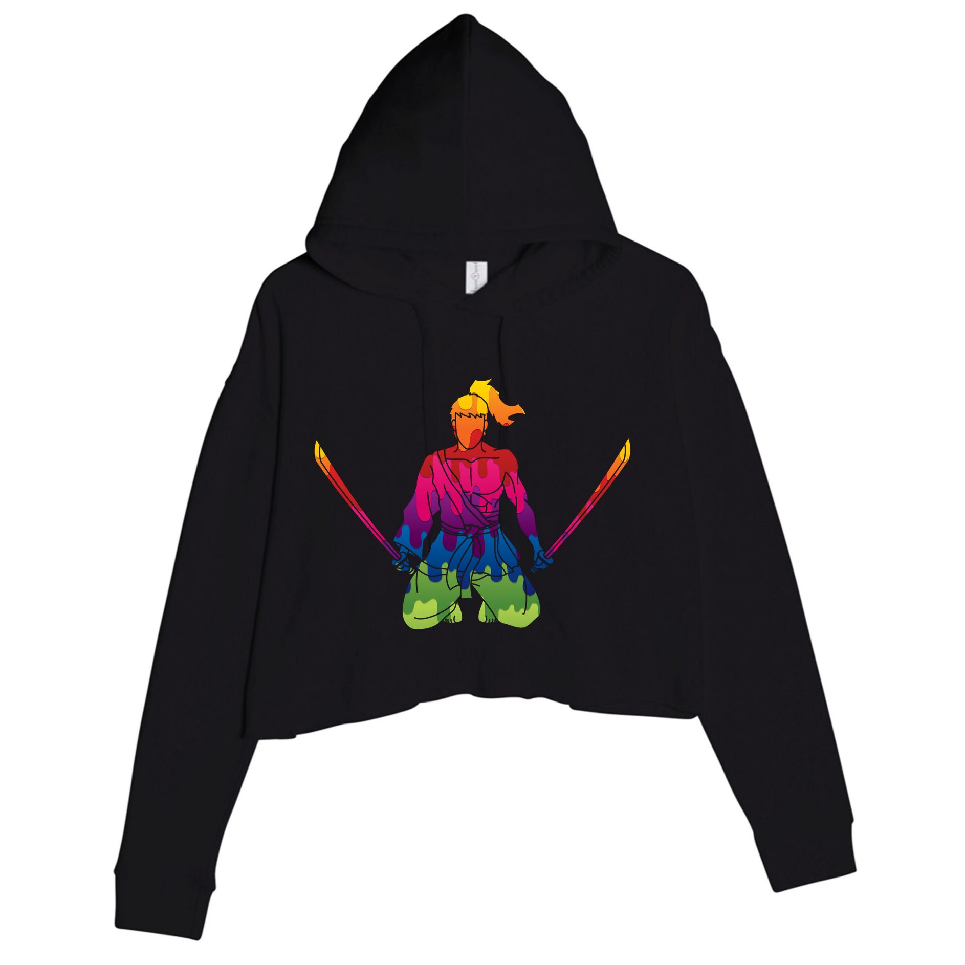 Colorful Samurai Katanas Swords Warrior Crop Fleece Hoodie