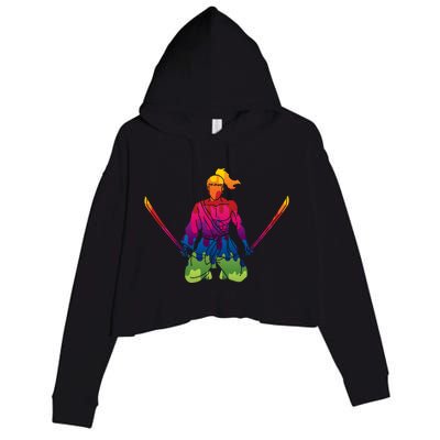 Colorful Samurai Katanas Swords Warrior Crop Fleece Hoodie