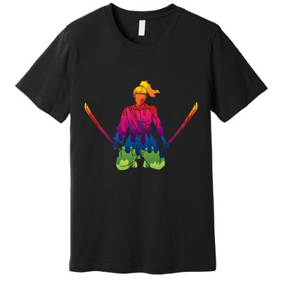 Colorful Samurai Katanas Swords Warrior Premium T-Shirt