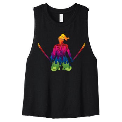 Colorful Samurai Katanas Swords Warrior Women's Racerback Cropped Tank