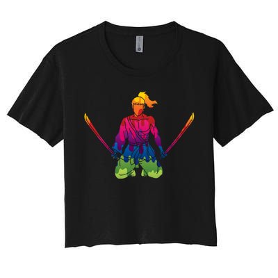 Colorful Samurai Katanas Swords Warrior Women's Crop Top Tee