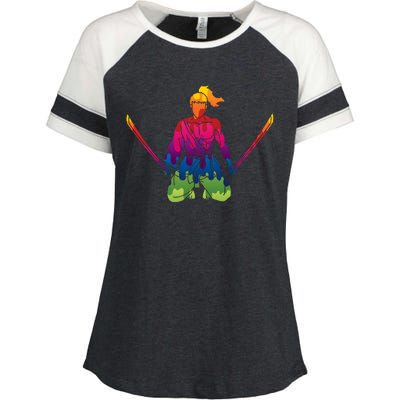 Colorful Samurai Katanas Swords Warrior Enza Ladies Jersey Colorblock Tee